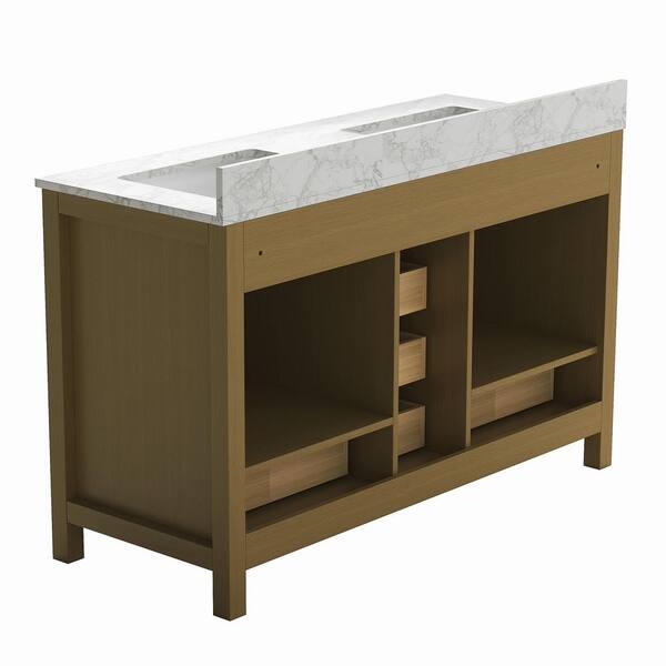 New England Home Goods Etna 55" Single Sink Vanity in White with Double Bowl Quartz Top