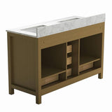 New England Home Goods 55" Natural Wood Double Sink Vanity with Quartz Top