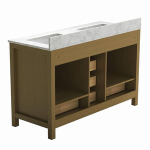 New England Home Goods Etna 55" Single Sink Vanity in White with Double Bowl Quartz Top