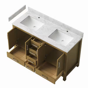 New England Home Goods Etna 55" Single Sink Vanity in White with Double Bowl Quartz Top