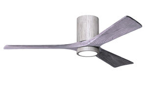 Matthews Fan IR3HLK-BW-BW-52 Irene-3HLK three-blade flush mount paddle fan in Barn Wood finish with 52” solid barn wood tone blades and integrated LED light kit.