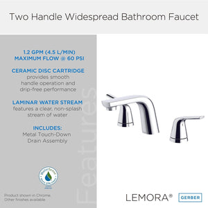 Gerber D304134BN Brushed Nickel Lemora Two Handle Widespread Lavatory Faucet