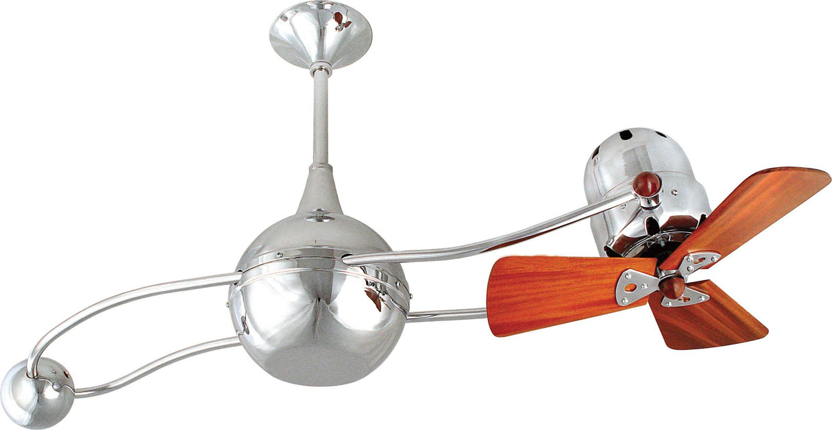 Matthews Fan B2K-CR-WD Brisa 360° counterweight rotational ceiling fan in Polished Chrome finish with solid sustainable mahogany wood blades.