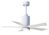 Matthews Fan PA5-WH-MWH-42 Patricia-5 five-blade ceiling fan in Gloss White finish with 42” solid matte white wood blades and dimmable LED light kit 