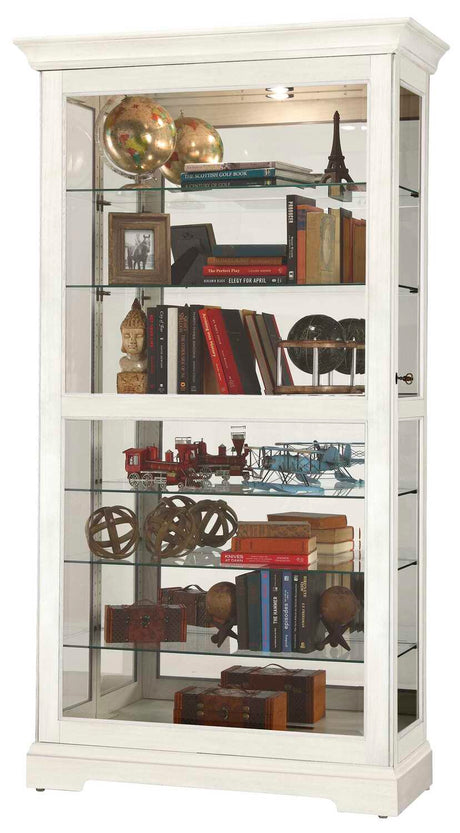 Howard Miller Tyler IV Curio Cabinet 680-639 - Aged Linen Finish Home Decor, Six Glass Shelves, Seven Level Display Case, Locking Slide Door, No-Reach Light