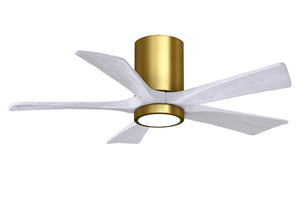 Matthews Fan IR5HLK-BRBR-MWH-42 IR5HLK five-blade flush mount paddle fan in Brushed Brass finish with 42” solid matte black wood blades and integrated LED light kit.