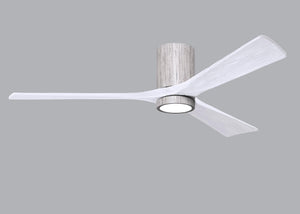 Matthews Fan IR3HLK-BW-MWH-60 Irene-3HLK three-blade flush mount paddle fan in Barn Wood finish with 60” solid matte white wood blades and integrated LED light kit.