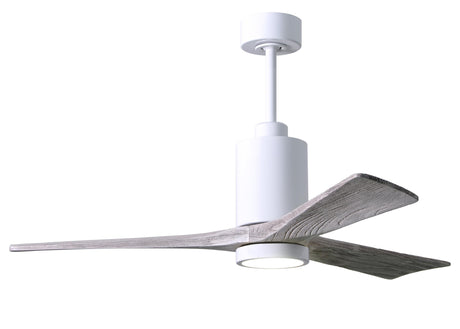 Matthews Fan PA3-WH-BW-52 Patricia-3 three-blade ceiling fan in Gloss White finish with 52” solid barn wood tone blades and dimmable LED light kit 