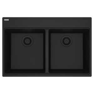 FRANKE MAG6201515-MBK Maris Topmount 33-in x 22-in Granite Double Bowl Kitchen Sink in Matte Black In Matte Black