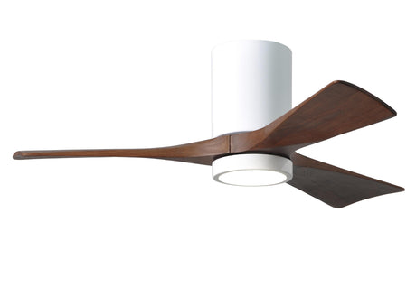 Matthews Fan IR3HLK-WH-WA-42 Irene-3HLK three-blade flush mount paddle fan in Gloss White finish with 42” solid walnut tone blades and integrated LED light kit.