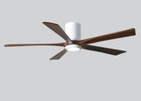 Matthews Fan IR5HLK-WH-WA-60 IR5HLK five-blade flush mount paddle fan in Gloss White finish with 60” solid walnut tone blades and integrated LED light kit.