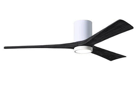 Matthews Fan IR3HLK-WH-BK-60 Irene-3HLK three-blade flush mount paddle fan in Gloss White finish with 60” solid matte black wood blades and integrated LED light kit.