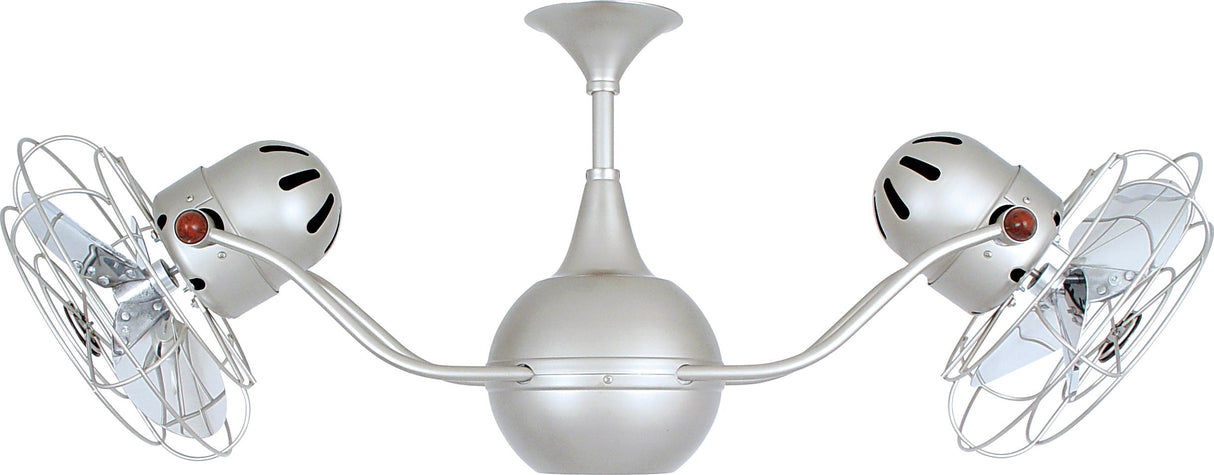 Matthews Fan VB-BN-MTL-DAMP Vent-Bettina 360° dual headed rotational ceiling fan in brushed nickel finish with metal blades for damp location.