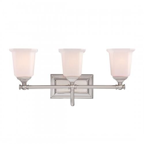 Quoizel NL8603BN Nicholas Mid Century Bath Vanity Wall Lighting, 3-Light, 300 Watts, Brushed Nickel (10"H x 22"W)