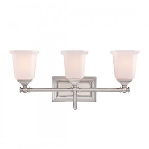 Quoizel NL8603BN Nicholas Mid Century Bath Vanity Wall Lighting, 3-Light, 300 Watts, Brushed Nickel (10"H x 22"W)
