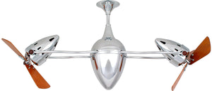Matthews Fan AR-CR-WD-DAMP Ar Ruthiane 360° dual headed rotational ceiling fan in polished chrome finish with solid sustainable mahogany wood blades for damp location.