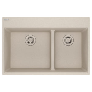 FRANKE MAG6601812LD-CHA Maris Topmount 33-in x 22-in Granite Double Bowl Kitchen Sink in Champagne In Champagne