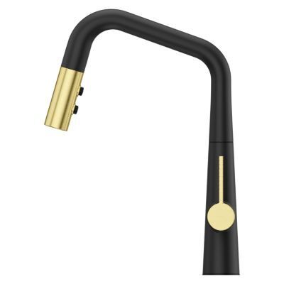 Combo-matte Black and Brushed Gold 1-handle Pull-down Kitchen Faucet