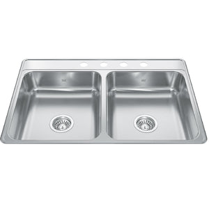 KINDRED CDLA3322-6-4N Creemore 33-in LR x 22-in FB x 6-in DP Drop In Double Bowl 4-Hole Stainless Steel Sink In Commercial Satin Finish