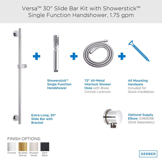Gerber D461707BS Satin Black Versa 30" Slide Bar Assembly With Showerstick H...