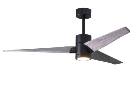 Matthews Fan SJ-BK-BW-60 Super Janet three-blade ceiling fan in Matte Black finish with 60” solid barn wood tone blades and dimmable LED light kit 