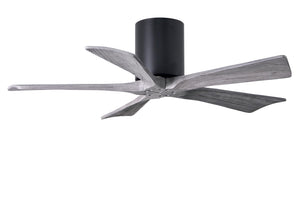 Matthews Fan IR5H-BK-BW-42 Irene-5H five-blade flush mount paddle fan in Matte Black finish with 42” solid barn wood tone blades.
