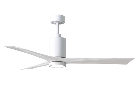 Matthews Fan PA3-WH-MWH-60 Patricia-3 three-blade ceiling fan in Gloss White finish with 60” solid matte white wood blades and dimmable LED light kit 