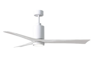 Matthews Fan PA3-WH-MWH-60 Patricia-3 three-blade ceiling fan in Gloss White finish with 60” solid matte white wood blades and dimmable LED light kit 