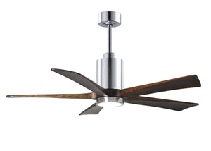 Matthews Fan PA5-CR-WA-52 Patricia-5 five-blade ceiling fan in Polished Chrome finish with 52” solid walnut tone blades and dimmable LED light kit 