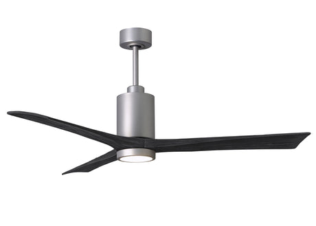 Matthews Fan PA3-BN-BK-60 Patricia-3 three-blade ceiling fan in Brushed Nickel finish with 60” solid matte black wood blades and dimmable LED light kit 