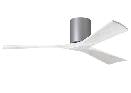 Matthews Fan IR3H-BN-MWH-52 Irene-3H three-blade flush mount paddle fan in Brushed Nickel finish with 52” solid matte white wood blades. 