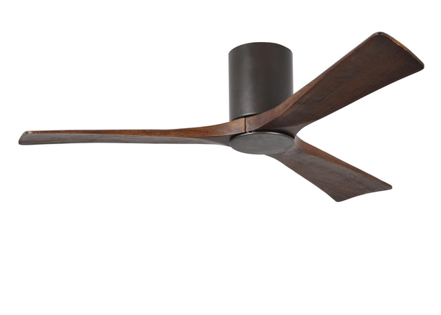 Matthews Fan IR3HLK-TB-WA-52 Irene-3HLK three-blade flush mount paddle fan in Textured Bronze finish with 52” solid walnut tone blades and integrated LED light kit.