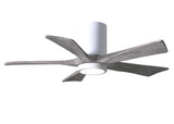 Matthews Fan IR5HLK-WH-BW-42 IR5HLK five-blade flush mount paddle fan in Gloss White finish with 42” solid barn wood tone blades and integrated LED light kit.