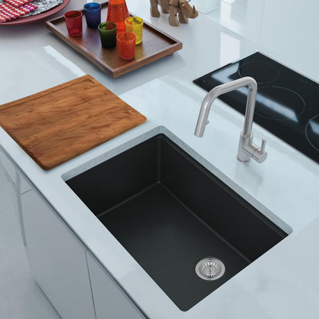 FRANKE MAG11031OW-ONY Maris Undermount 33-in x 19.31-in Granite Single Bowl Kitchen Sink in Onyx In Onyx