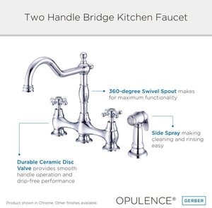 Gerber D404457SS Stainless Steel Opulence Two Handle Bridge Faucet