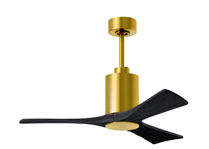 Matthews Fan PA3-BRBR-BK-42 Patricia-3 three-blade ceiling fan in Brushed Brass finish with 42” solid matte black wood blades and dimmable LED light kit 