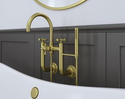 Pfister Brushed Gold Wall Mount 2-handle Tub Filler With Hand Shower LG6-3TBBG