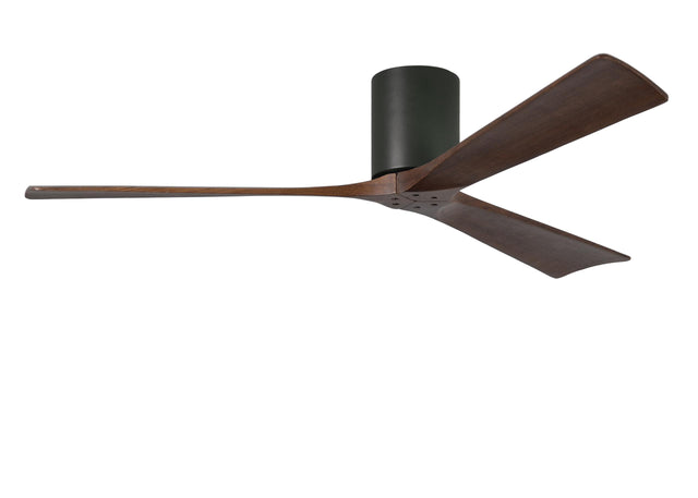 Matthews Fan IR3H-BK-WA-60 Irene-3H three-blade flush mount paddle fan in Matte Black finish with 60” solid walnut tone blades. 