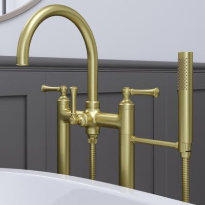 Pfister Brushed Gold Traditional 2-handle Tub Filler With Hand Shower LG6-1TBBG