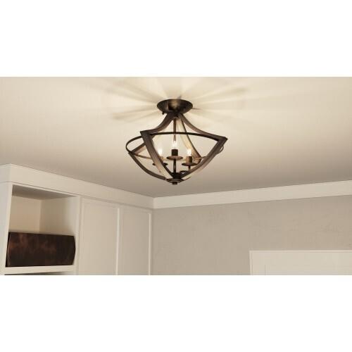 Quoizel SHR1716RK Shire 3 light semi flush rustic black Flush Mount