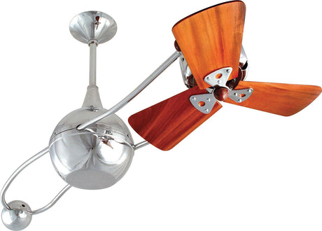 Matthews Fan B2K-CR-WD-Damp Brisa 360° counterweight rotational ceiling fan in Polished Chrome finish with solid sustainable mahogany wood blades for damp locations.