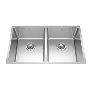 KINDRED BDU1831-9N Brookmore 12.1-in LR x 18.2-in FB x 9-in DP Undermount Double Bowl Stainless Steel Sink In Commercial Satin Finish