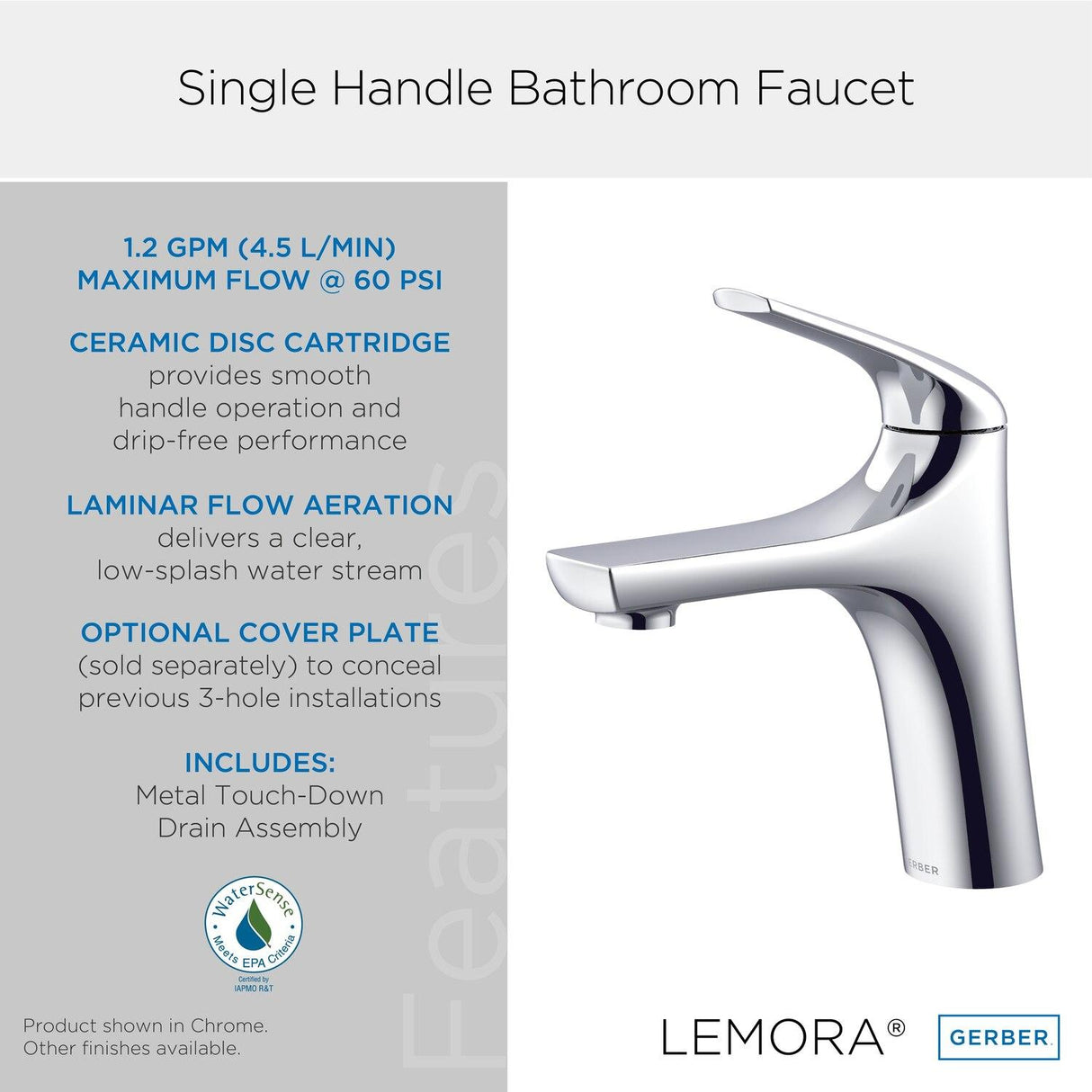 Gerber D225034 Chrome Lemora Single Handle Lavatory Faucet