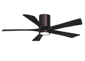 Matthews Fan IR5HLK-BB-BK-52 IR5HLK five-blade flush mount paddle fan in Brushed Bronze finish with 52” solid matte black wood blades and integrated LED light kit.