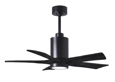 Matthews Fan PA5-BK-BK-42 Patricia-5 five-blade ceiling fan in Matte Black finish with 42” solid matte black wood blades and dimmable LED light kit 