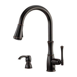 Wheaton 1-Handle Pull-Down Kitchen Faucet with Soap Dispenser in Tuscan Bronze