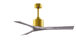 Matthews Fan NK-BRBR-BW-52 Nan 6-speed ceiling fan in Brushed Brass finish with 52” solid barn wood tone wood blades