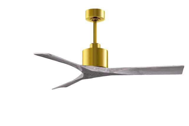Matthews Fan NK-BRBR-BW-52 Nan 6-speed ceiling fan in Brushed Brass finish with 52” solid barn wood tone wood blades