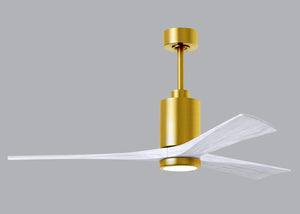 Matthews Fan PA3-BRBR-MWH-60 Patricia-3 three-blade ceiling fan in Brushed Brass finish with 60” solid matte white wood blades and dimmable LED light kit 