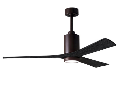 Matthews Fan PA3-TB-BK-60 Patricia-3 three-blade ceiling fan in Textured Bronze finish with 60” solid matte black wood blades and dimmable LED light kit 